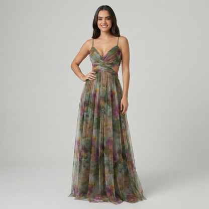 Vestido Largo Mujer Seda Sin Mangas Aberturas Cintura