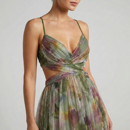 Vestido Largo Mujer Seda Sin Mangas Aberturas Cintura