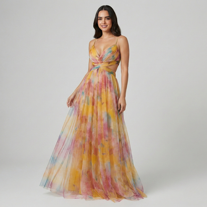 Vestido Largo Mujer Seda Sin Mangas Aberturas Cintura