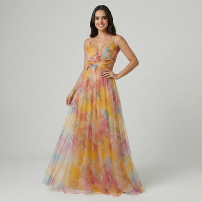 Vestido Largo Mujer Seda Sin Mangas Aberturas Cintura