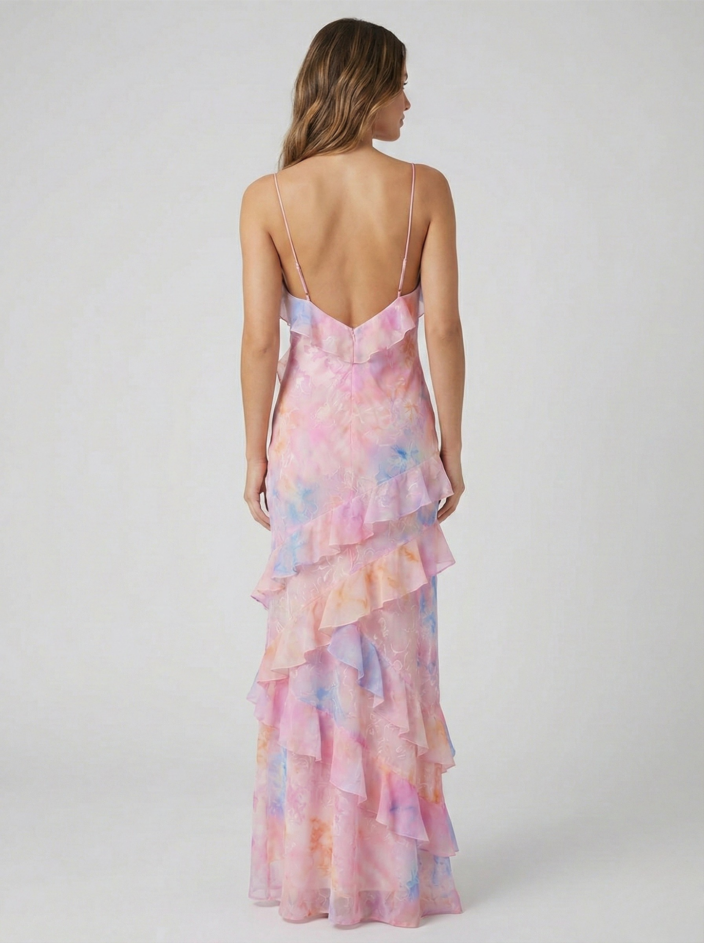 Vestido Largo Mujer Poliéster Volantes Cascada Ajuste Fluido