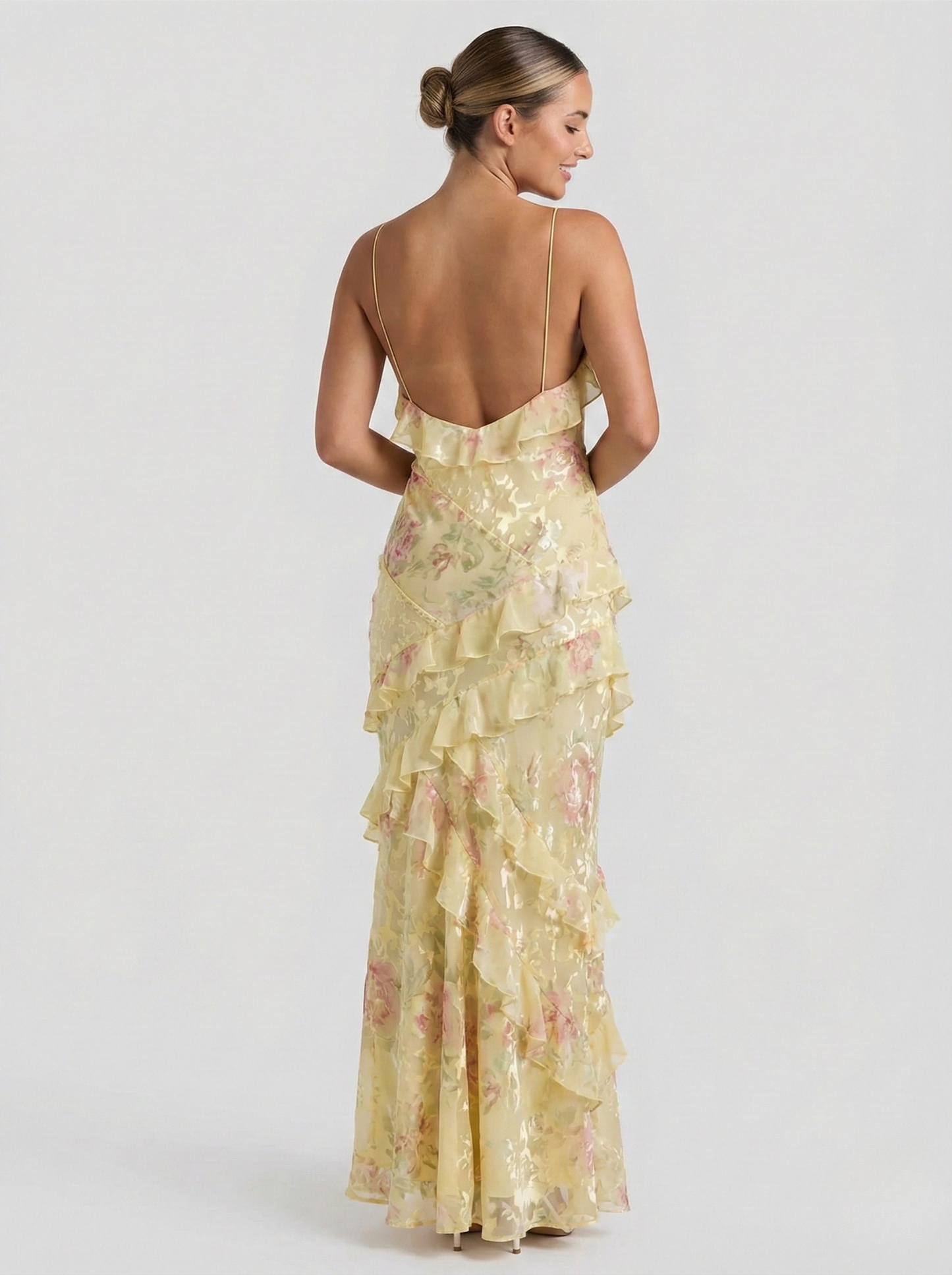 Vestido Largo Mujer Poliéster Volantes Cascada Ajuste Fluido