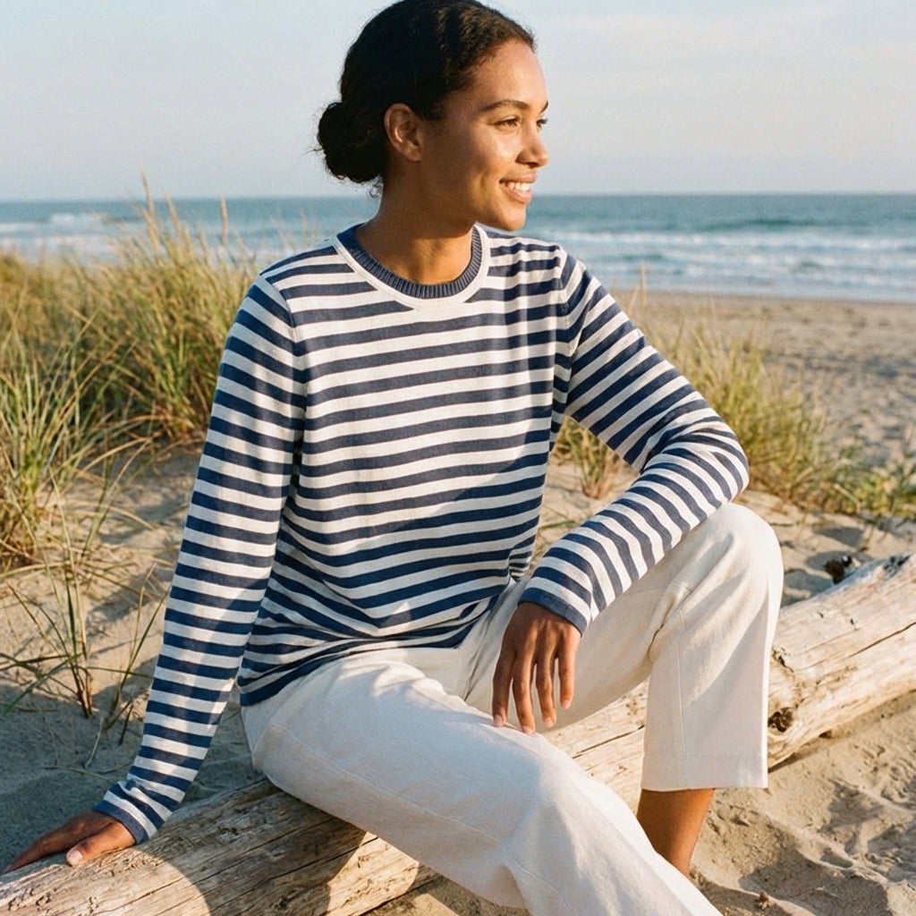 Jersey Mujer de Rayas Cuello Redondo Casual