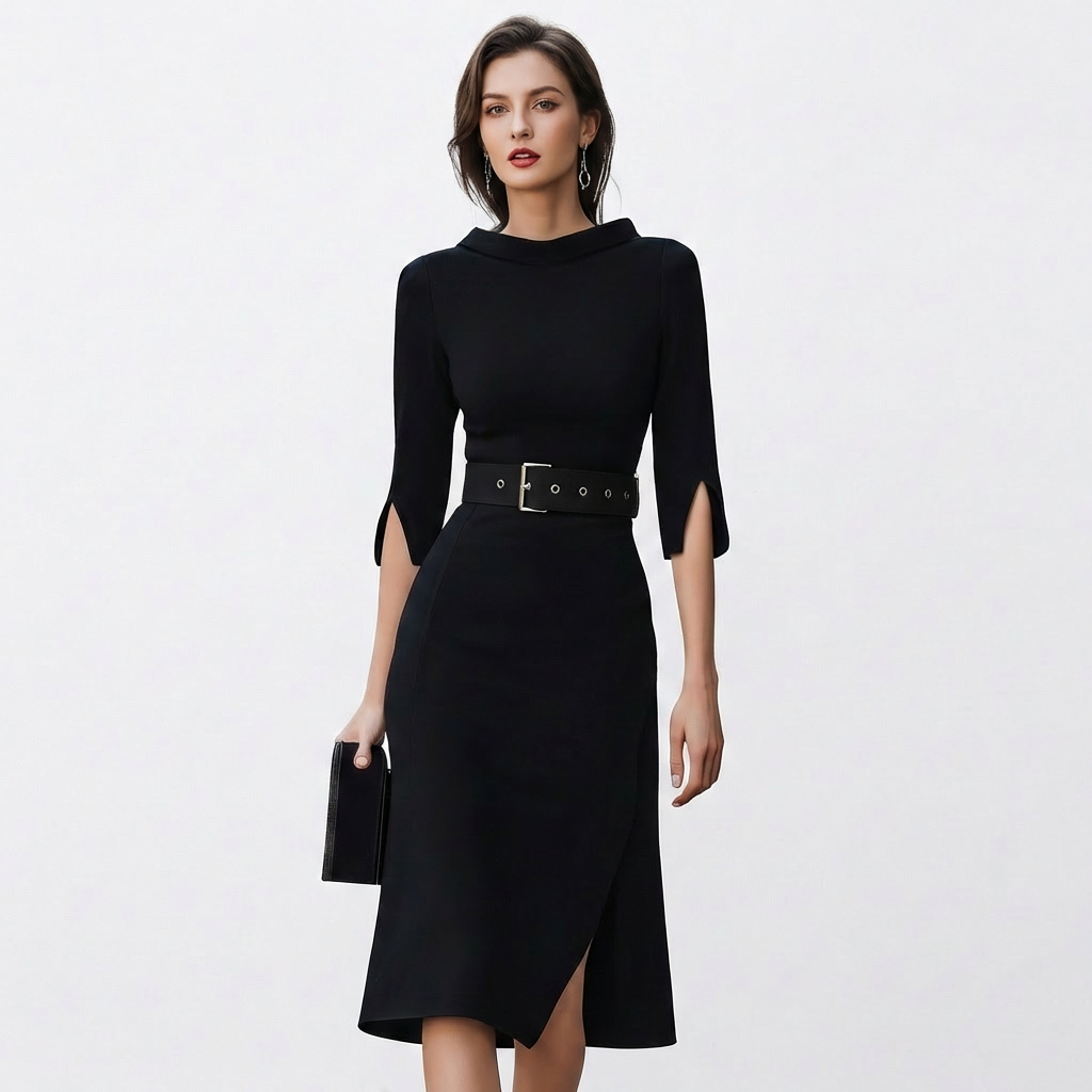 Vestido Midi Mujer con Cinturón Ajuste Elegante - Mavetta