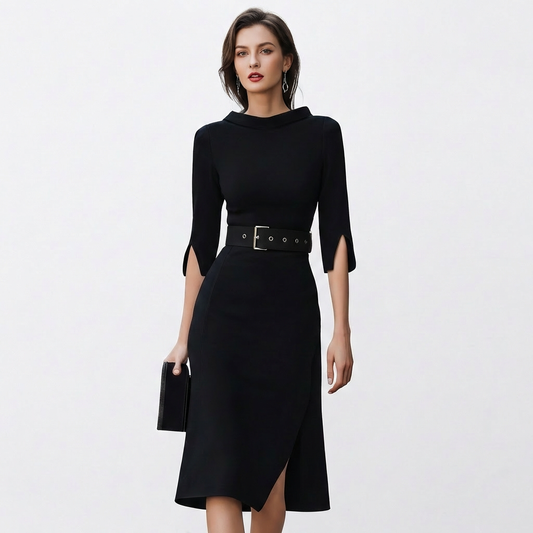 Vestido Midi Mujer con Cinturón Ajuste Elegante - Mavetta