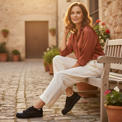 Zapatillas Plataforma Mujer Cordones Encaje Punta Redonda Suela Alta