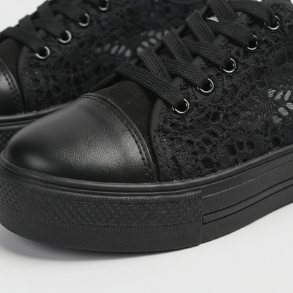 Zapatillas Plataforma Mujer Cordones Encaje Punta Redonda Suela Alta