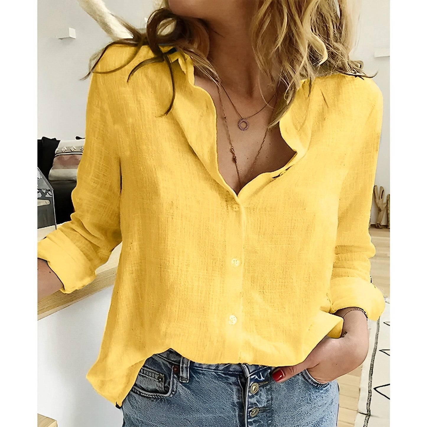 Camisa Mujer Manga Larga Botones Estilo Casual
