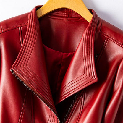 Chaqueta Biker Mujer Cuero Sintético Cremallera Asimétrica Solapa