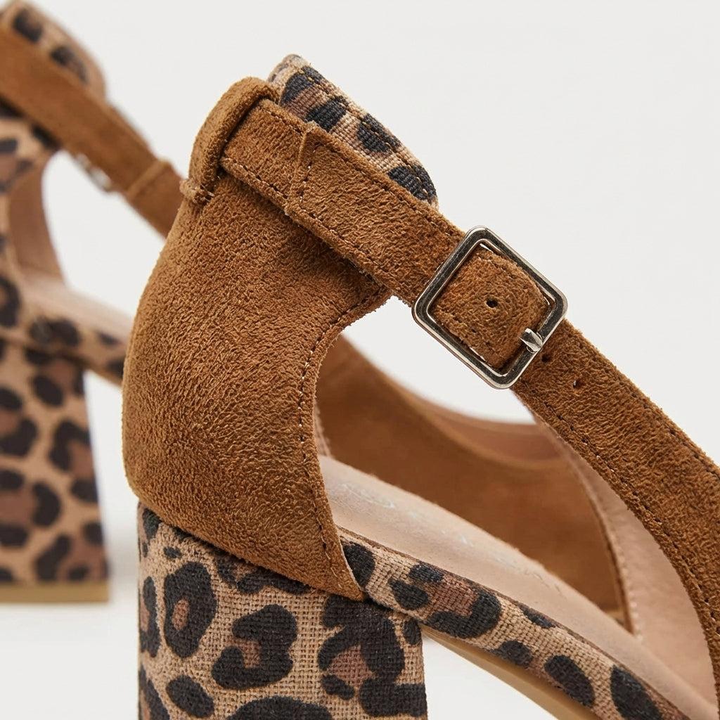 Zapatos Mujer Tacón Ancho Slingback Animal Print
