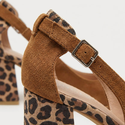 Zapatos Mujer Tacón Ancho Slingback Animal Print