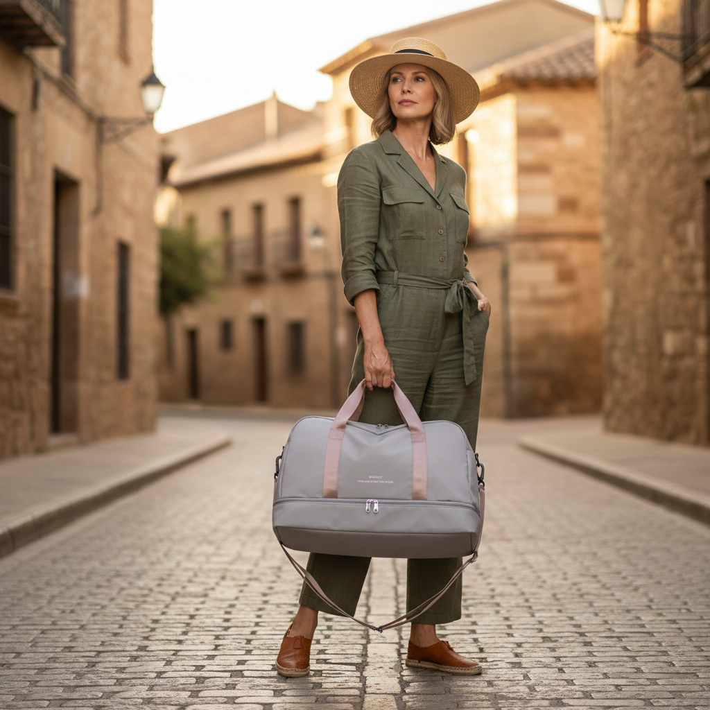 Bolsa de viaje mujer con compartimento inferior doble cremallera y