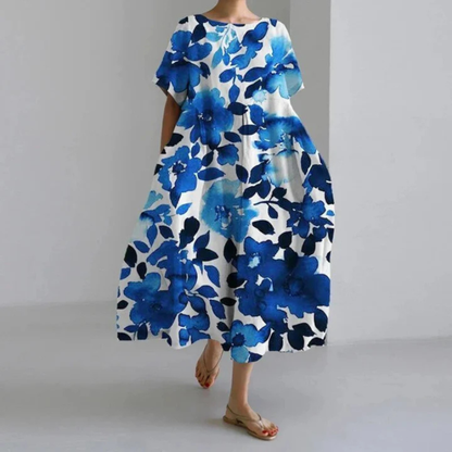 Vestido Midi Mujer Estampado Floral Manga Corta Corte Amplio - Mavetta