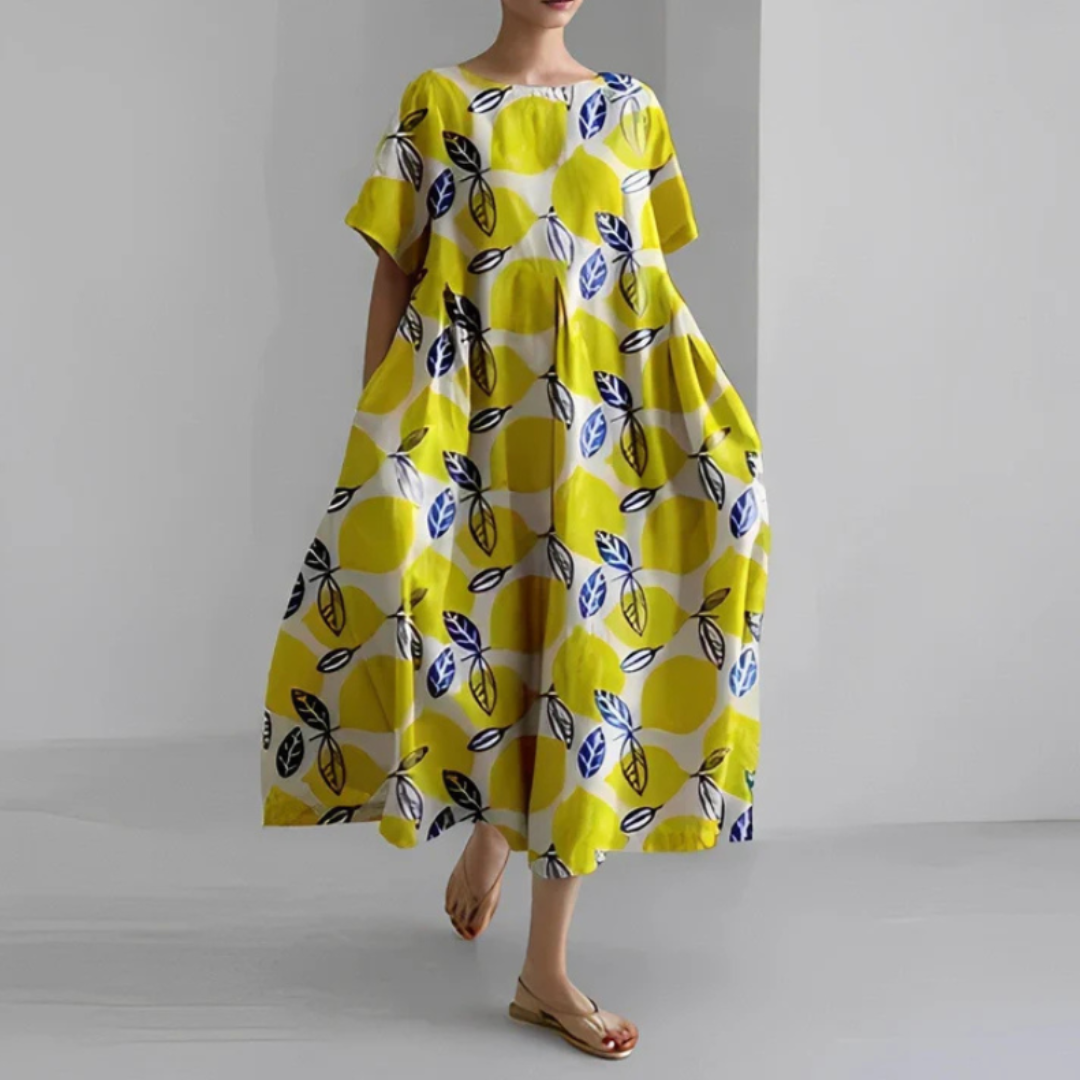 Vestido Midi Mujer Estampado Floral Manga Corta Corte Amplio
