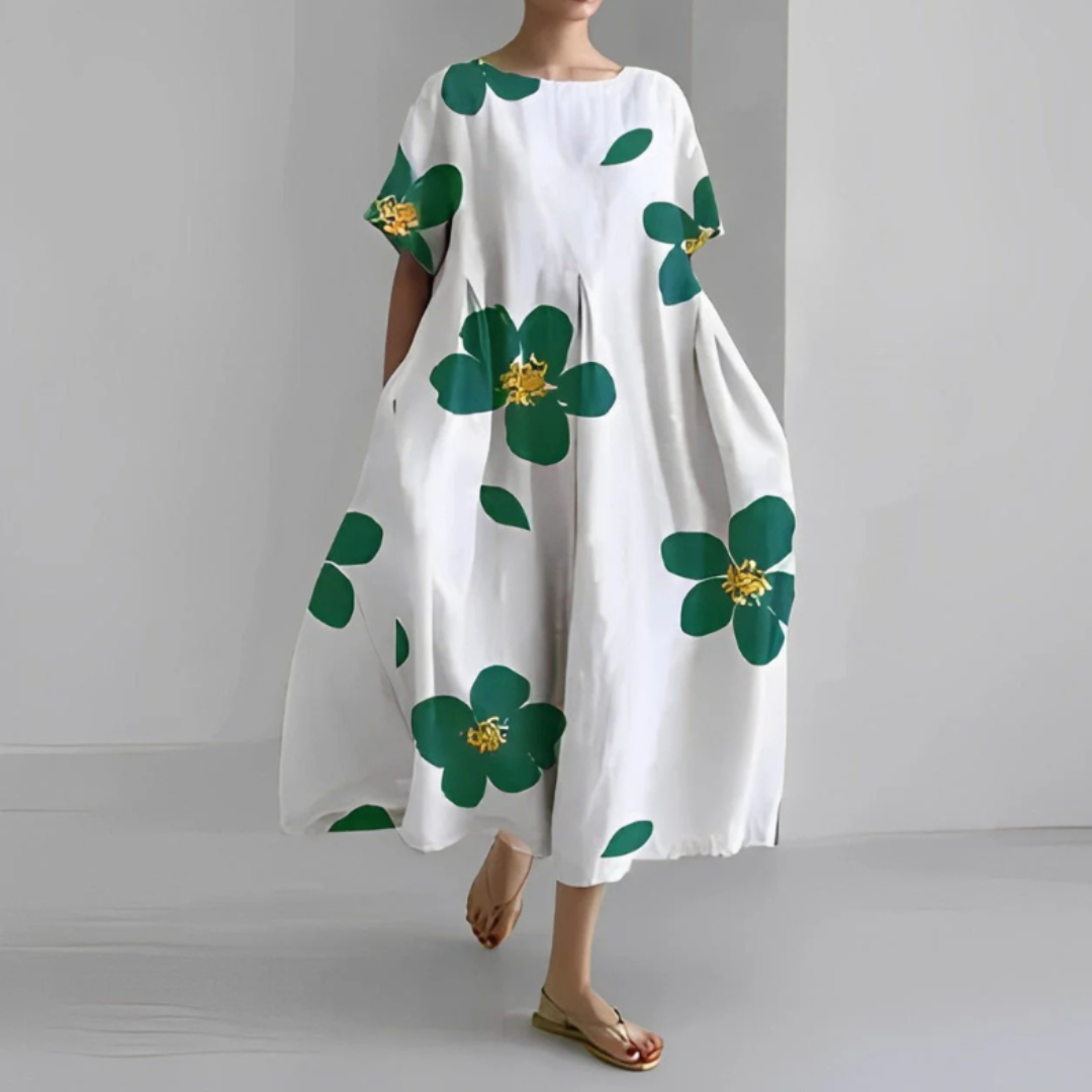 Vestido Midi Mujer Estampado Floral Manga Corta Corte Amplio