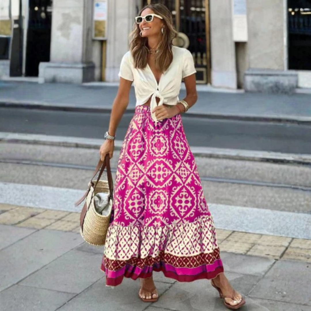 Falda Larga Mujer Estampada Volante Bajo Maxi