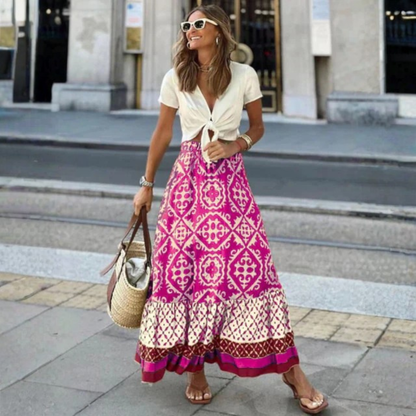 Falda Larga Mujer Estampada Volante Bajo Maxi