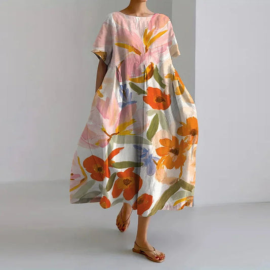 Vestido midi mujer Verano Estampado floral estilo acuarela - Mavetta