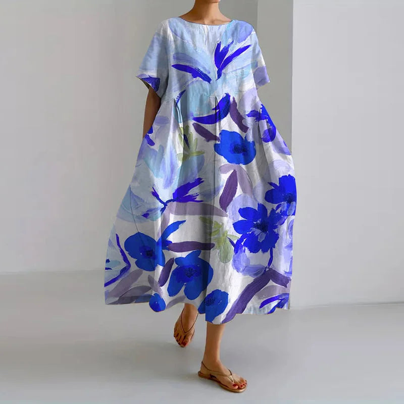 Vestido midi mujer Verano Estampado floral estilo acuarela