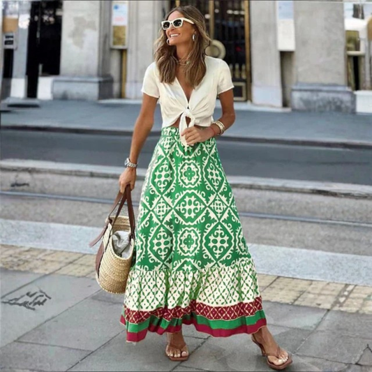 Falda Larga Mujer Estampada Volante Bajo Maxi - Mavetta