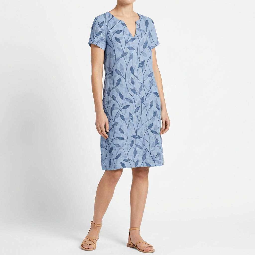 Vestido Recto Mujer Estampado Hojas Casual