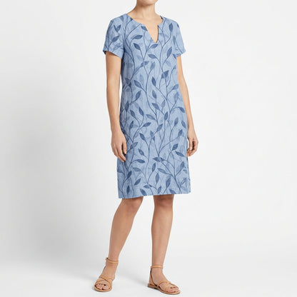 Vestido Recto Mujer Estampado Hojas Casual