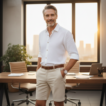 Bermudas Hombre Corte Entallado Cintura con Botones