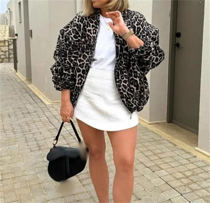 Chaqueta Bomber Mujer de Tela Estampada Cremallera Frontal - Mavetta