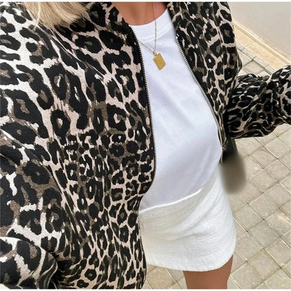 Chaqueta Bomber Mujer de Tela Estampada Cremallera Frontal