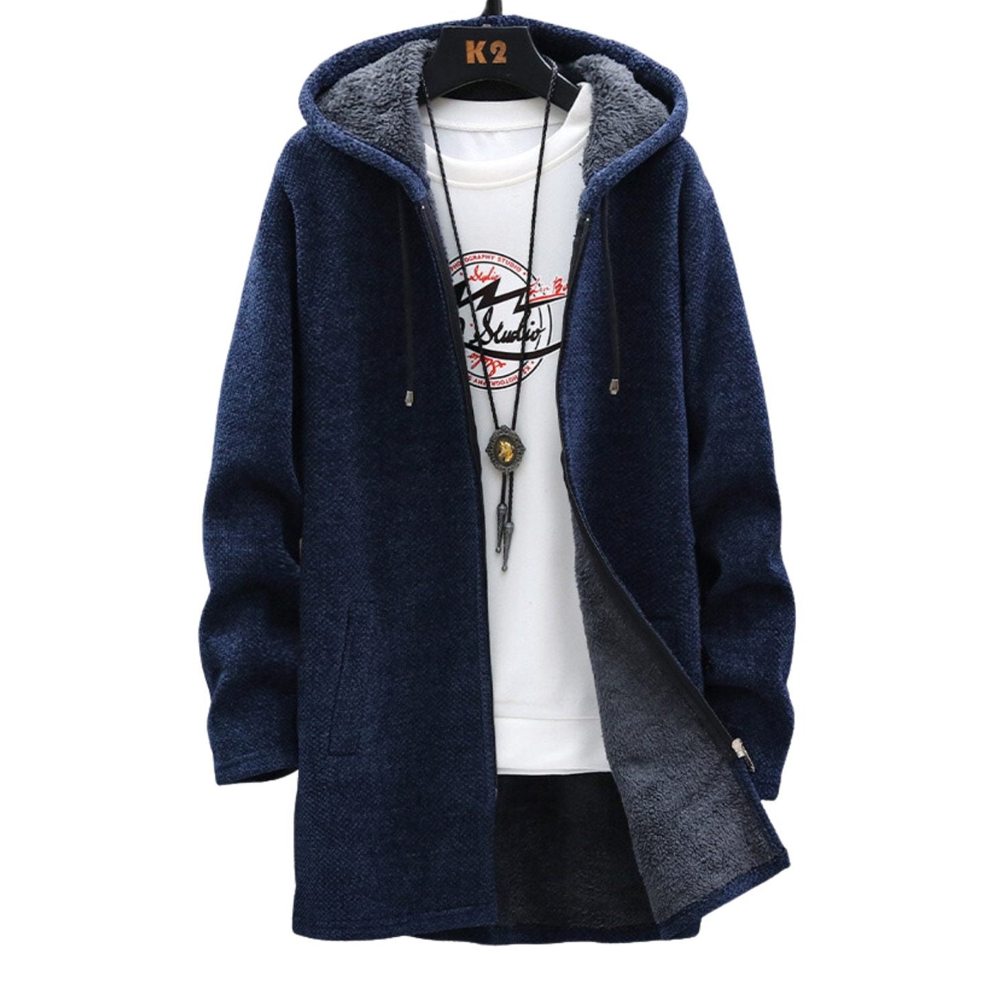 Abrigo largo mujer con capucha y cordón ajustable diseño abierto