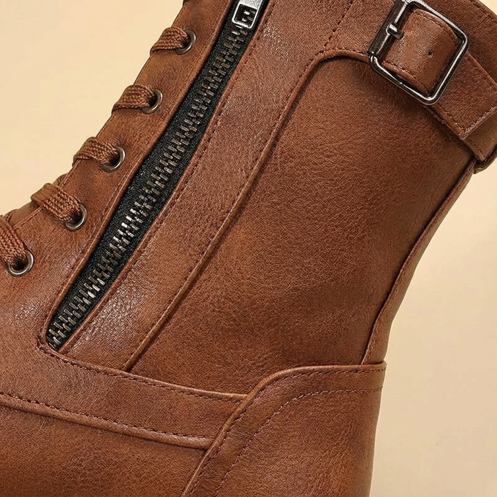Botas militares Mujer de piel con cordones tobilleras