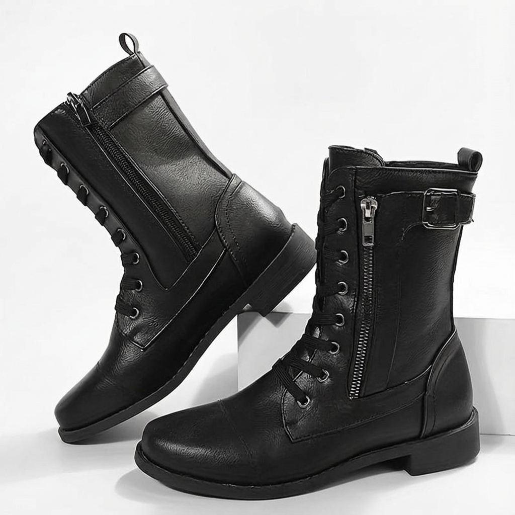 Botas militares Mujer de piel con cordones tobilleras