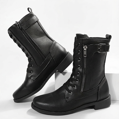 Botas militares Mujer de piel con cordones tobilleras