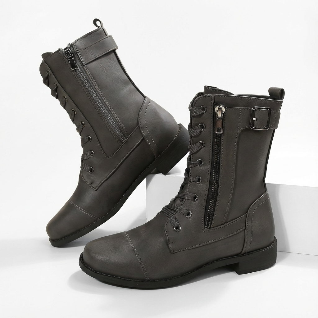 Botas militares Mujer de piel con cordones tobilleras