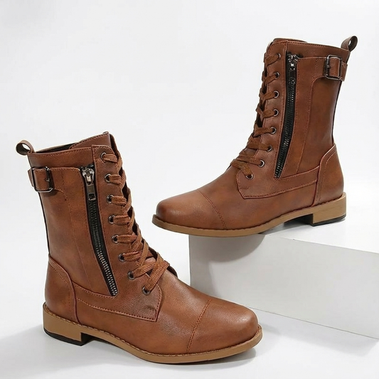 Botas militares Mujer de piel con cordones tobilleras - Mavetta