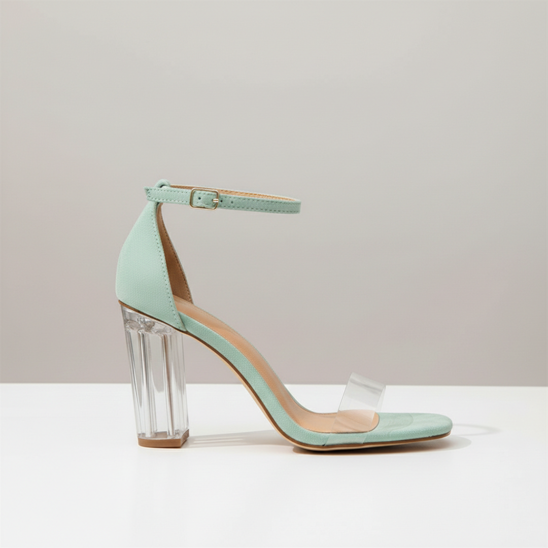 Sandalias Mujer con Tacón Transparente y Pulsera en Tobillo