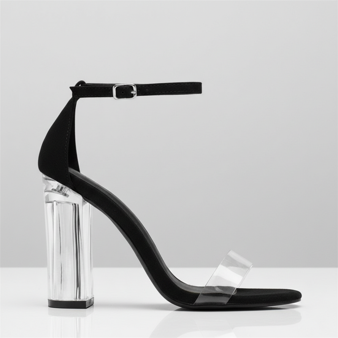 Sandalias Mujer con Tacón Transparente y Pulsera en Tobillo