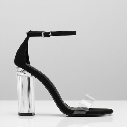 Sandalias Mujer con Tacón Transparente y Pulsera en Tobillo