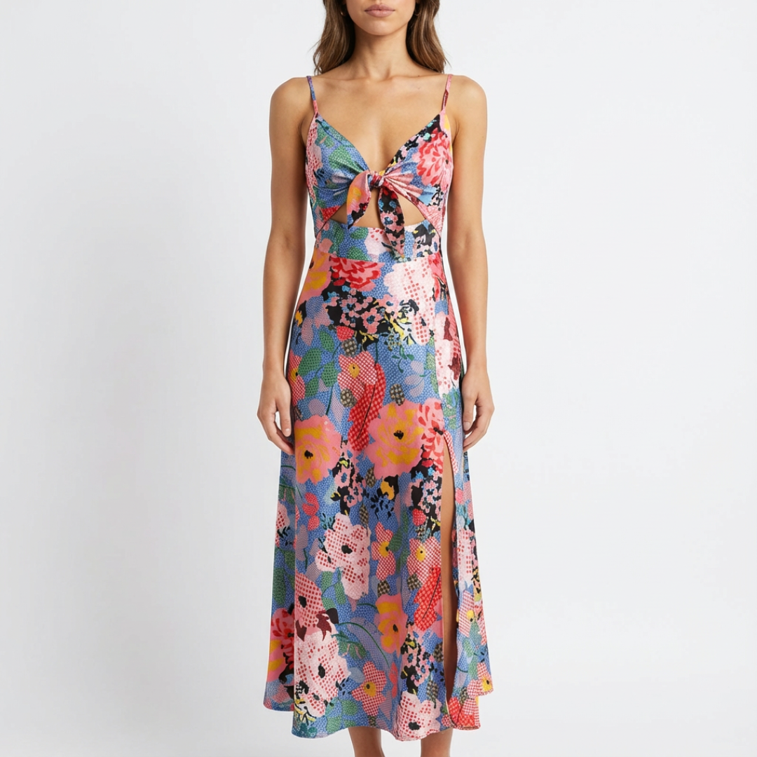 Vestido Midi Mujer Tirantes Escote en V Nudo Frontal Abertura