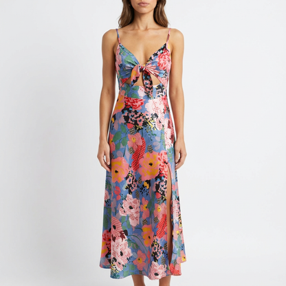 Vestido Midi Mujer Tirantes Escote en V Nudo Frontal Abertura