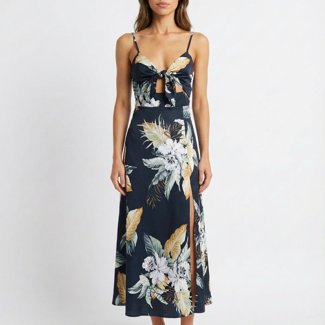 Vestido Midi Mujer Tirantes Escote en V Nudo Frontal Abertura
