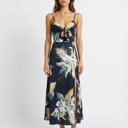 Vestido Midi Mujer Tirantes Escote en V Nudo Frontal Abertura