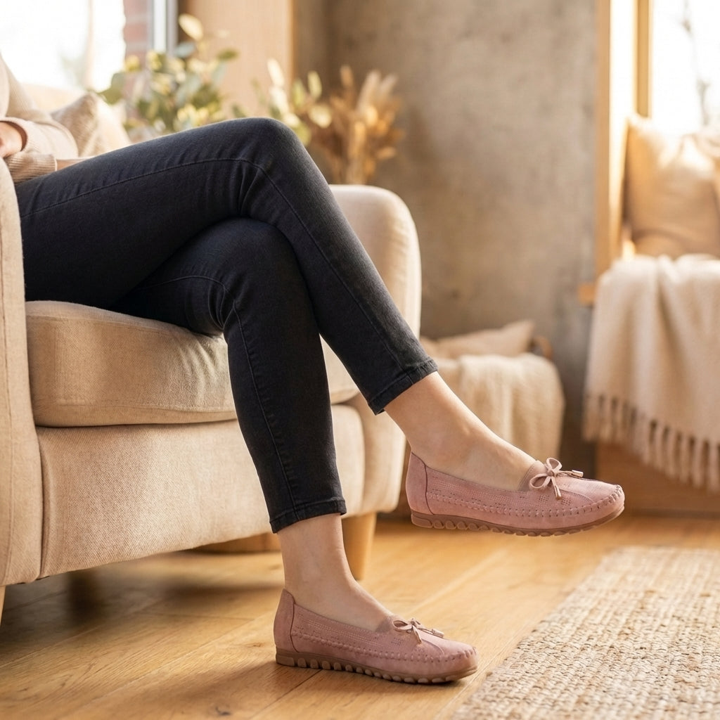 Mocasines Mujer Ortopédicos con Lazo y Perforaciones
