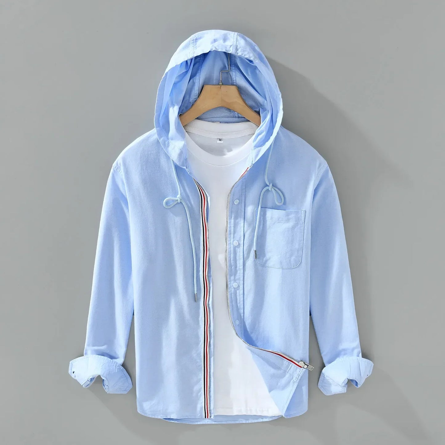Camisa hombre de algodón manga larga con capucha y botones - Mavetta
