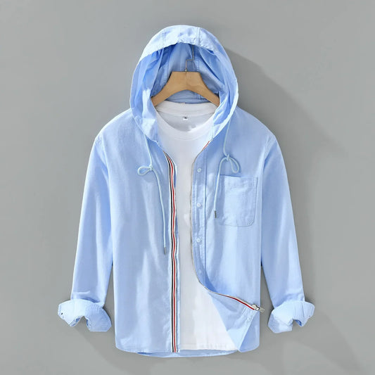 Camisa hombre de algodón manga larga con capucha y botones - Mavetta