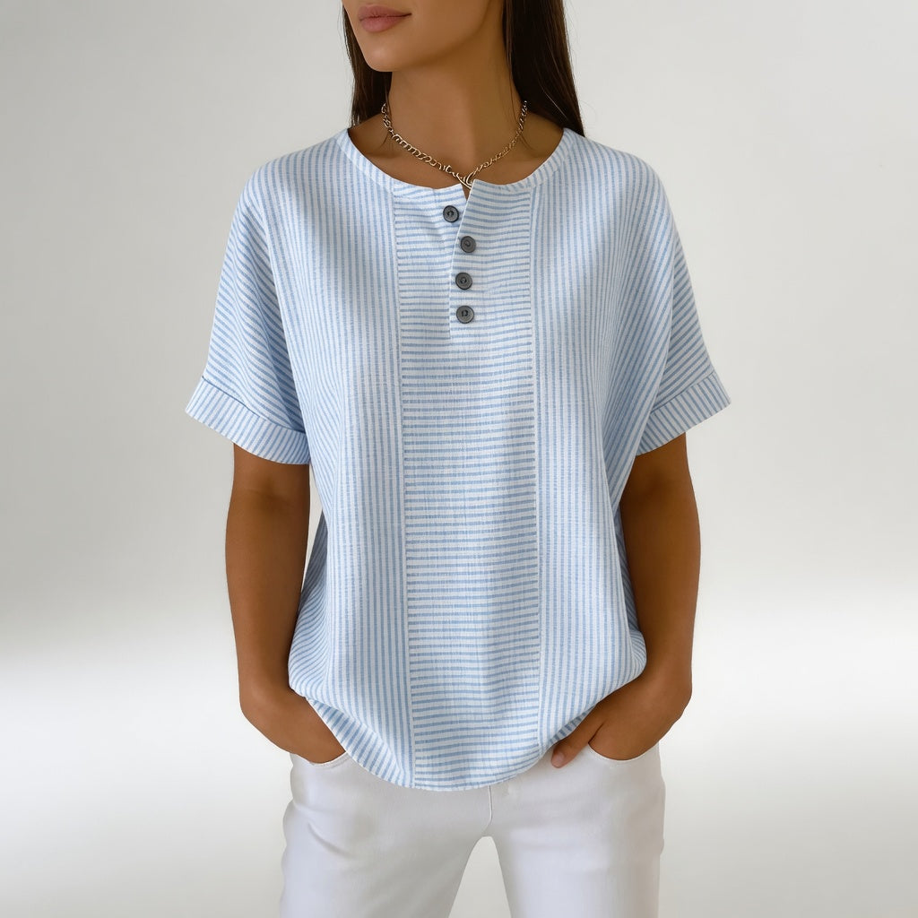 Blusa mujer de lino ligera manga corta ajustada