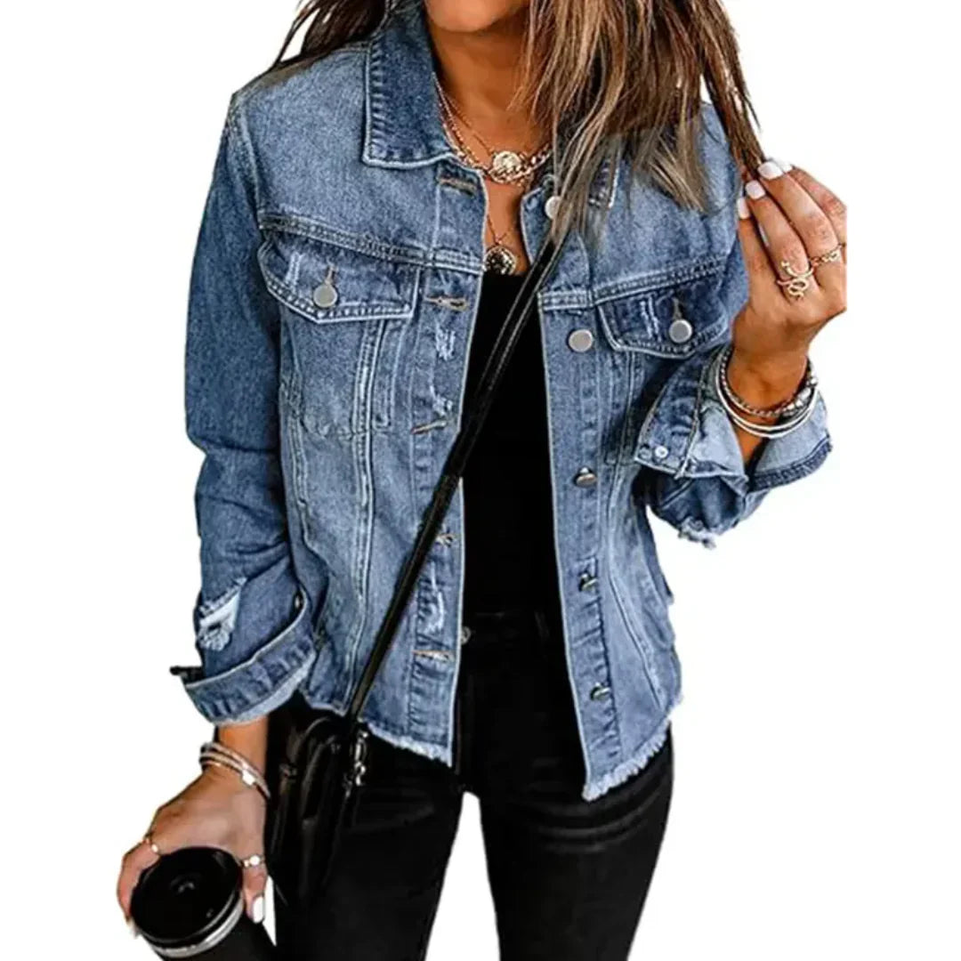 Chaqueta Vaquera Mujer Boyfriend Desgastada