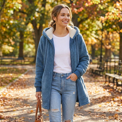 Chaqueta Larga Mujer con Forro Sherpa y Cremallera