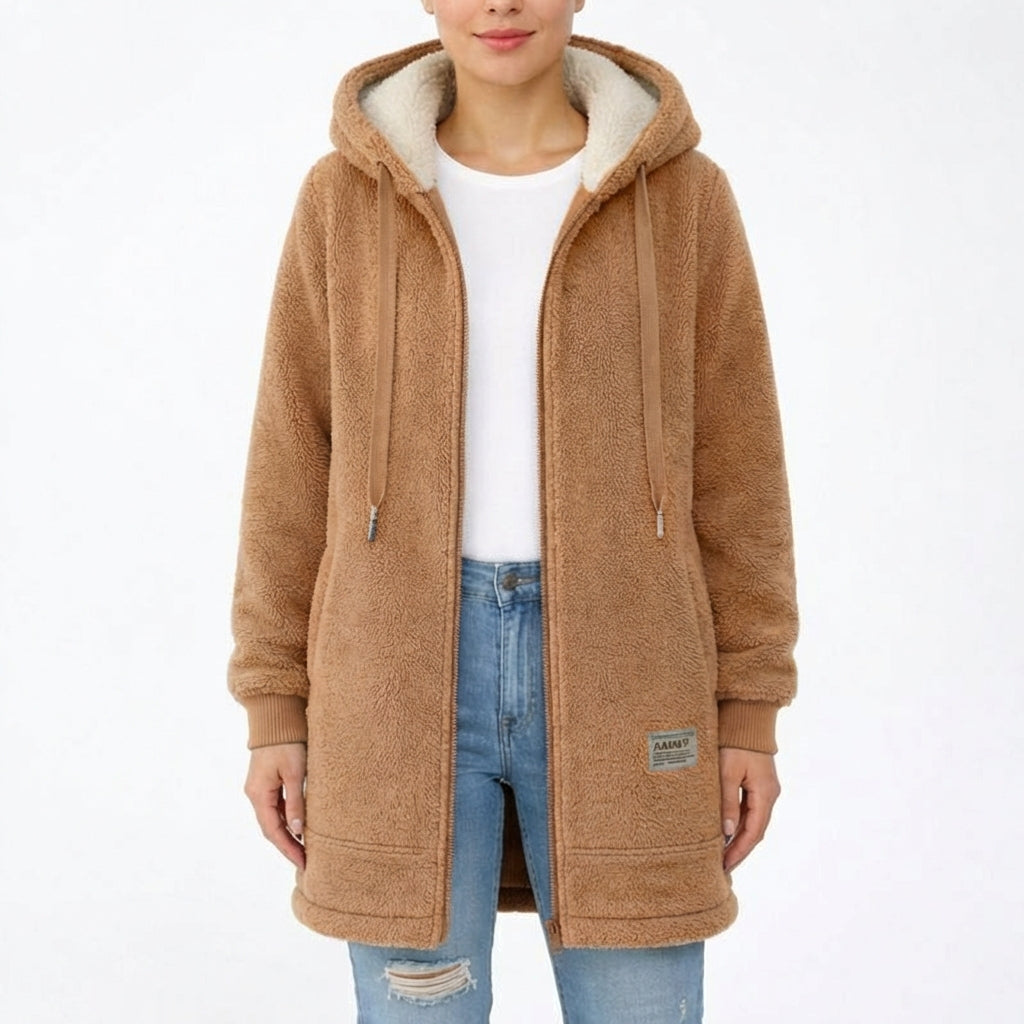 Chaqueta Larga Mujer con Forro Sherpa y Cremallera