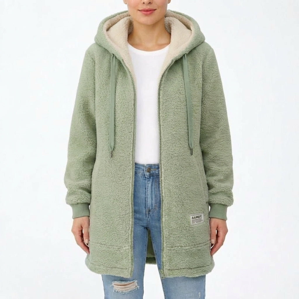 Chaqueta Larga Mujer con Forro Sherpa y Cremallera